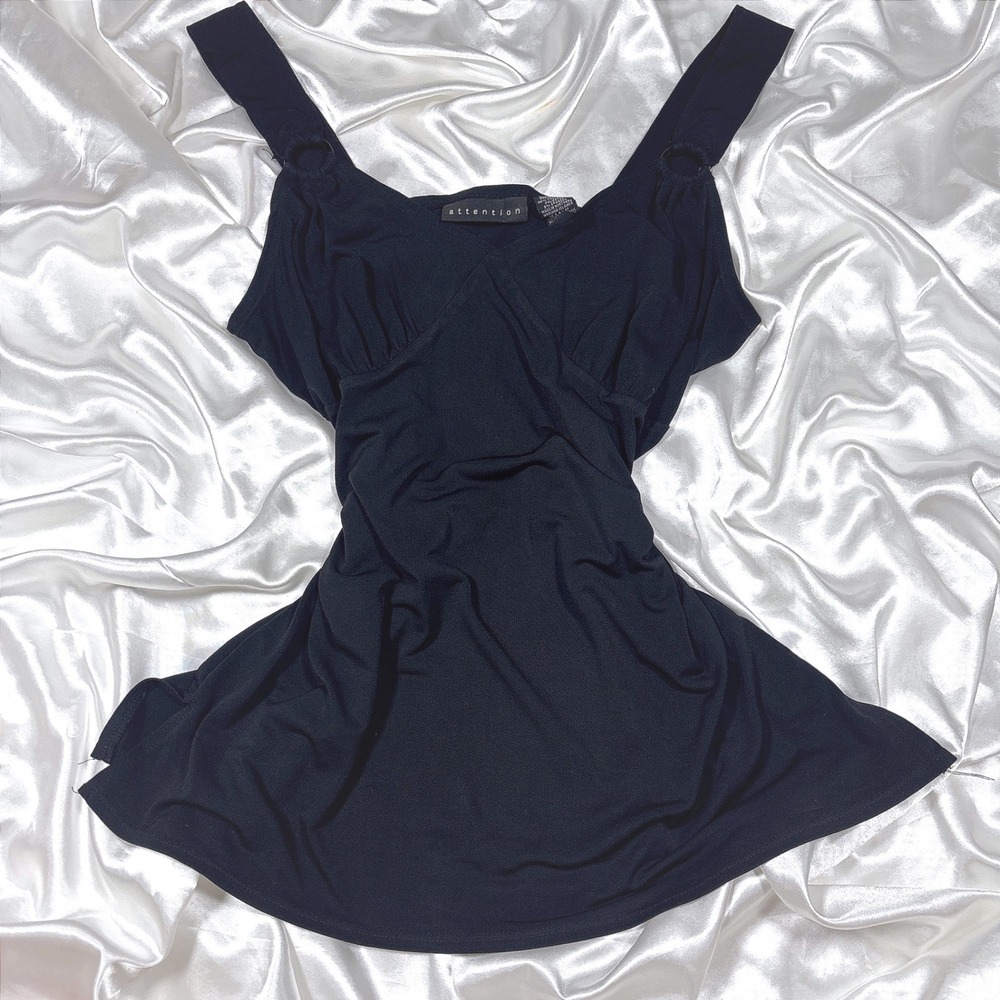 y2k Crossover Top Black Excellent Attention Sleeveless Ring Strap Tank